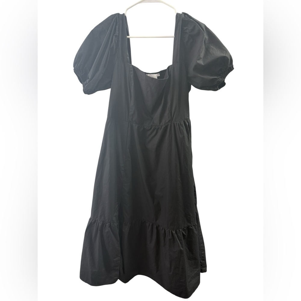 ASTR the label Square neck poplin tiered puff sleeve midi dress black XL - Picture 5 of 8